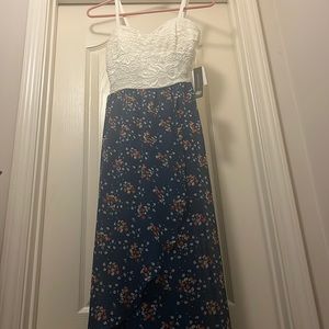 Blue floral and white lace formal dress NEW WITH TAGS